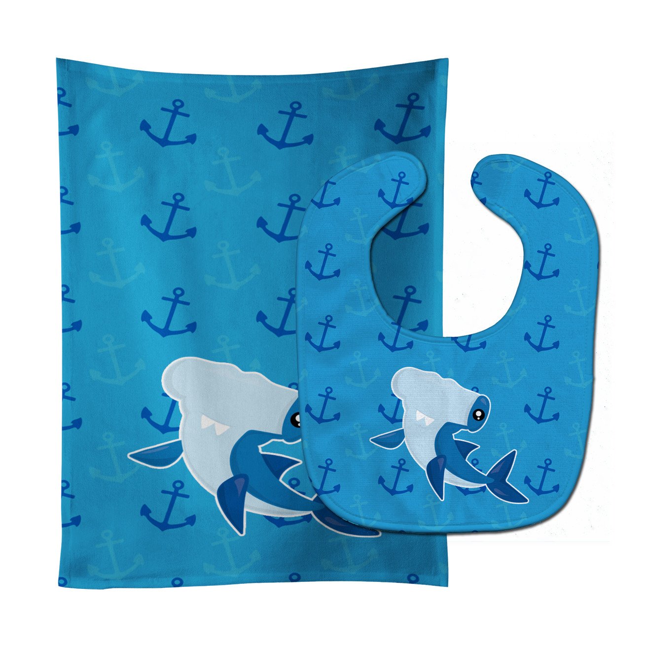 Hammerhead Shark on Anchors Baby Bib & Burp Cloth Easy-Clean Baby Bib Baby Feeding Accessory Baby Mealtime Essential
