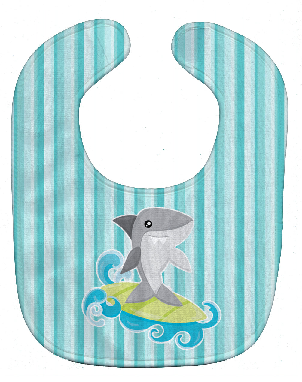 Surfin Shark on Stripes Baby Bib Easy-Clean Baby Bib Baby Feeding Accessory Baby Mealtime Essential, 10 x 13, Multicolor