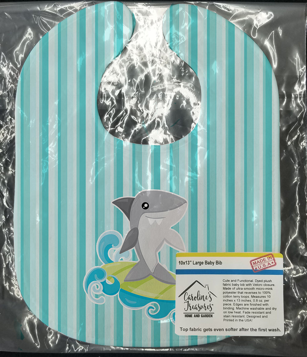 Surfin Shark on Stripes Baby Bib Easy-Clean Baby Bib Baby Feeding Accessory Baby Mealtime Essential, 10 x 13, Multicolor