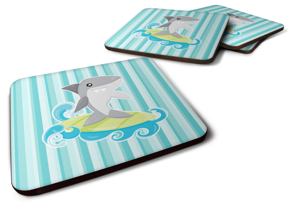 Surfin Shark on Stripes Foam Coasters Set of 4 Cup Coasters for Indoor Outdoor, Tabletop Protection, Anti Slip, Mouse pad Material