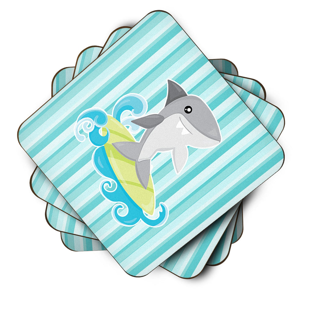 Surfin Shark on Stripes Foam Coasters Set of 4 Cup Coasters for Indoor Outdoor, Tabletop Protection, Anti Slip, Mouse pad Material