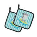 Surfin Shark on Stripes Pot Holder Set of 2 Heat Resistant Quilted Hot Pads 7.5 x 7.5 Inch, Insulated Kitchen Trivets for Cooking & Baking