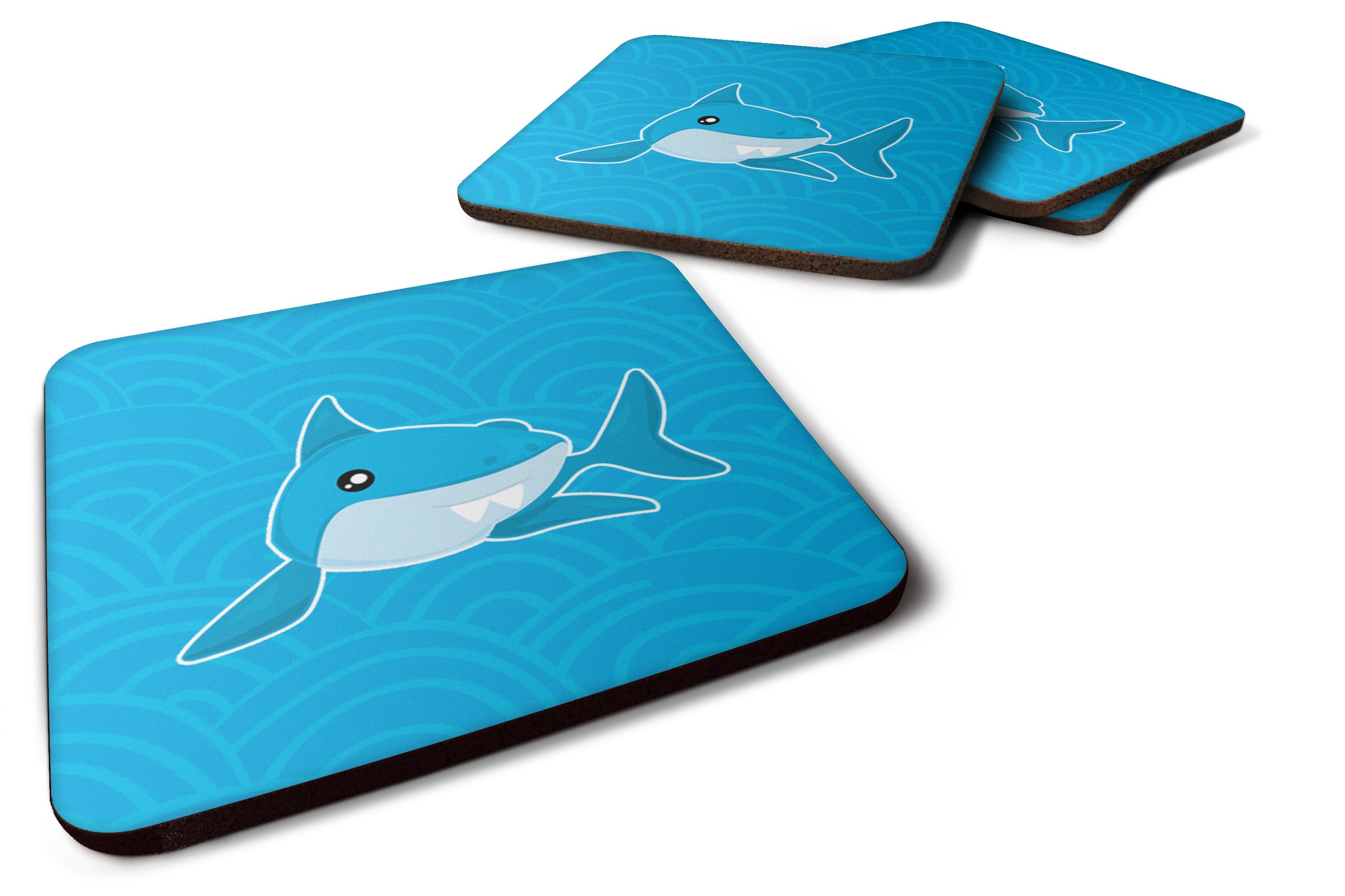 Shark with Waves Foam Coasters Set of 4 Cup Coasters for Indoor Outdoor, Tabletop Protection, Anti Slip, Mouse pad Material