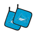 Shark with Waves Pot Holder Set of 2 Heat Resistant Quilted Hot Pads 7.5 x 7.5 Inch, Insulated Kitchen Trivets for Cooking & Baking