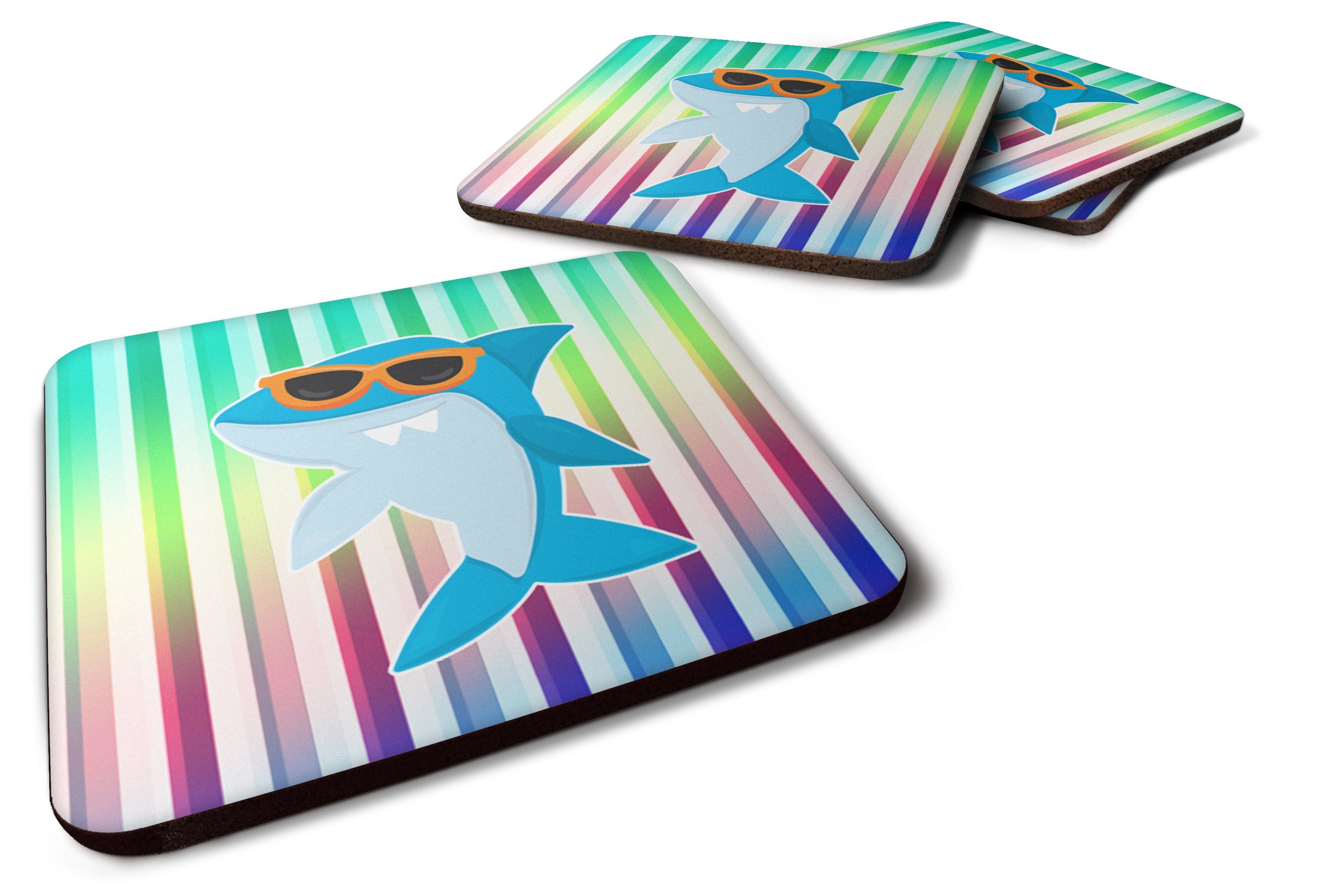 Cool Kat Shark Foam Coasters Set of 4 Cup Coasters for Indoor Outdoor, Tabletop Protection, Anti Slip, Mouse pad Material