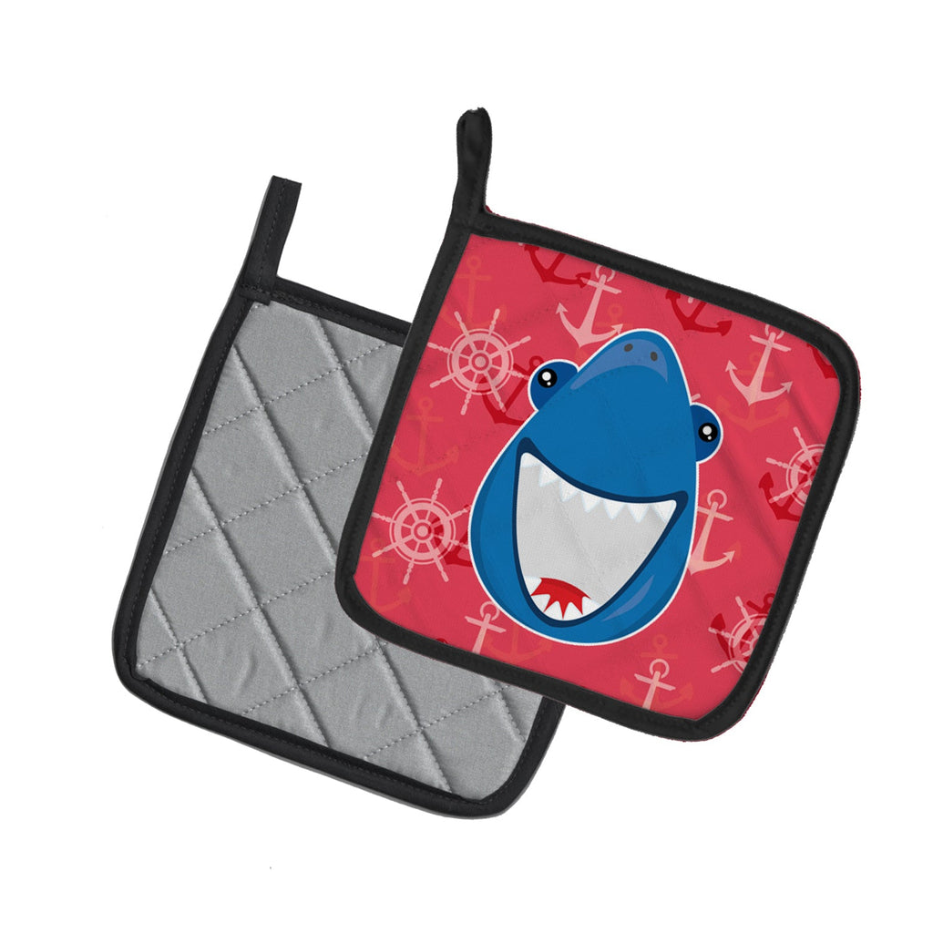 Shark Wide Open Pot Holder Set of 2 Heat Resistant Quilted Hot Pads 7.5 x 7.5 Inch, Insulated Kitchen Trivets for Cooking & Baking