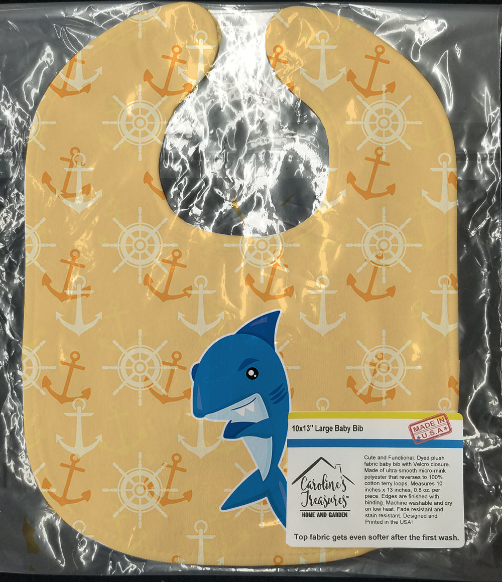 Shark on Beige Nautical Baby Bib Easy-Clean Baby Bib Baby Feeding Accessory Baby Mealtime Essential, 10 x 13, Multicolor