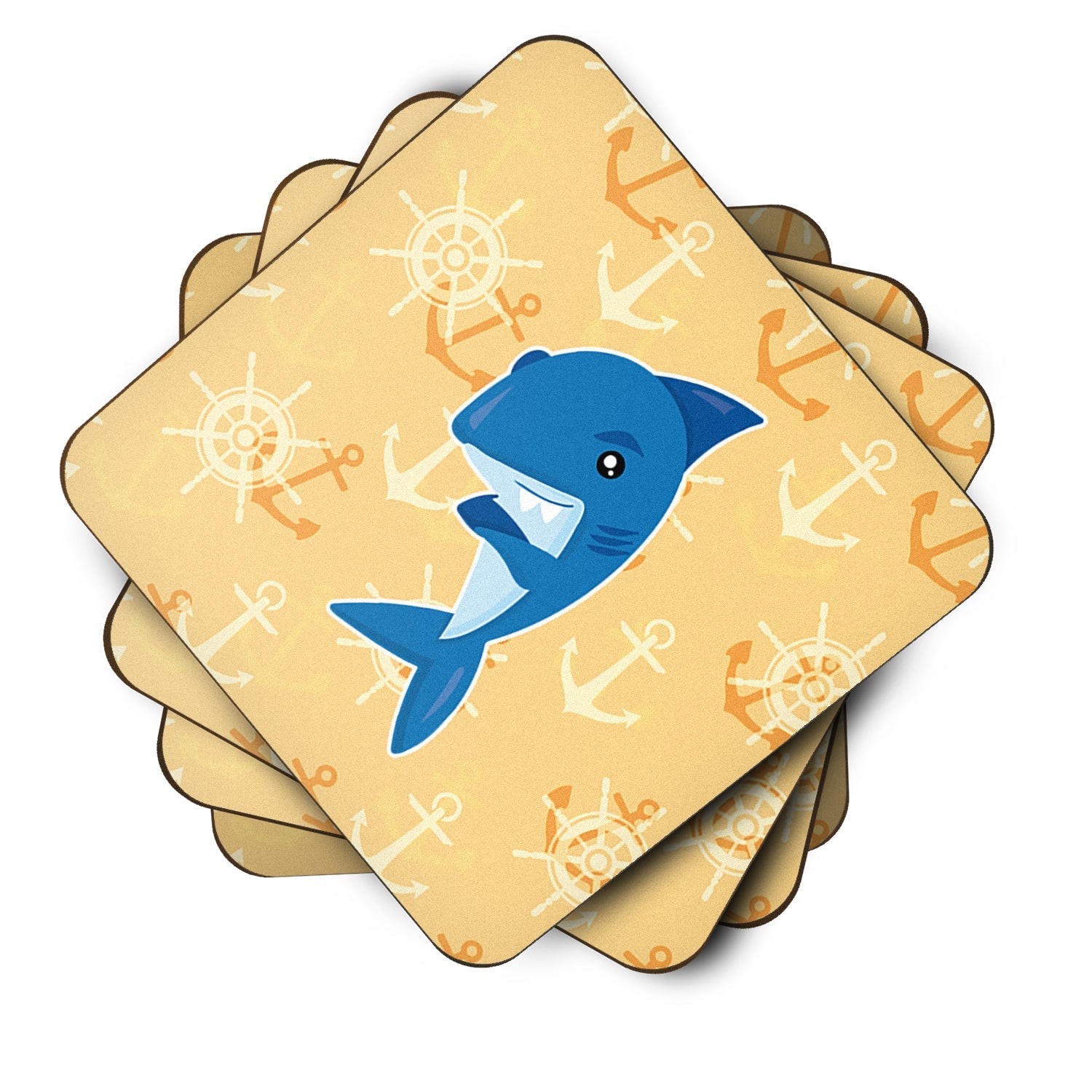 Shark on Beige Nautical Foam Coasters Set of 4 Cup Coasters for Indoor Outdoor, Tabletop Protection, Anti Slip, Mouse pad Material