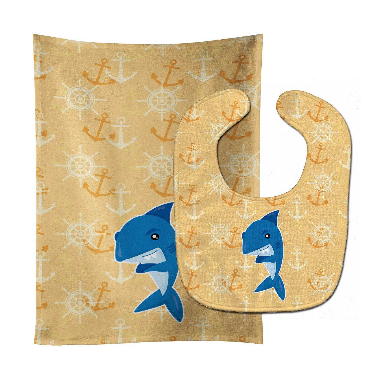 Shark on Beige Nautical Baby Bib & Burp Cloth Easy-Clean Baby Bib Baby Feeding Accessory Baby Mealtime Essential