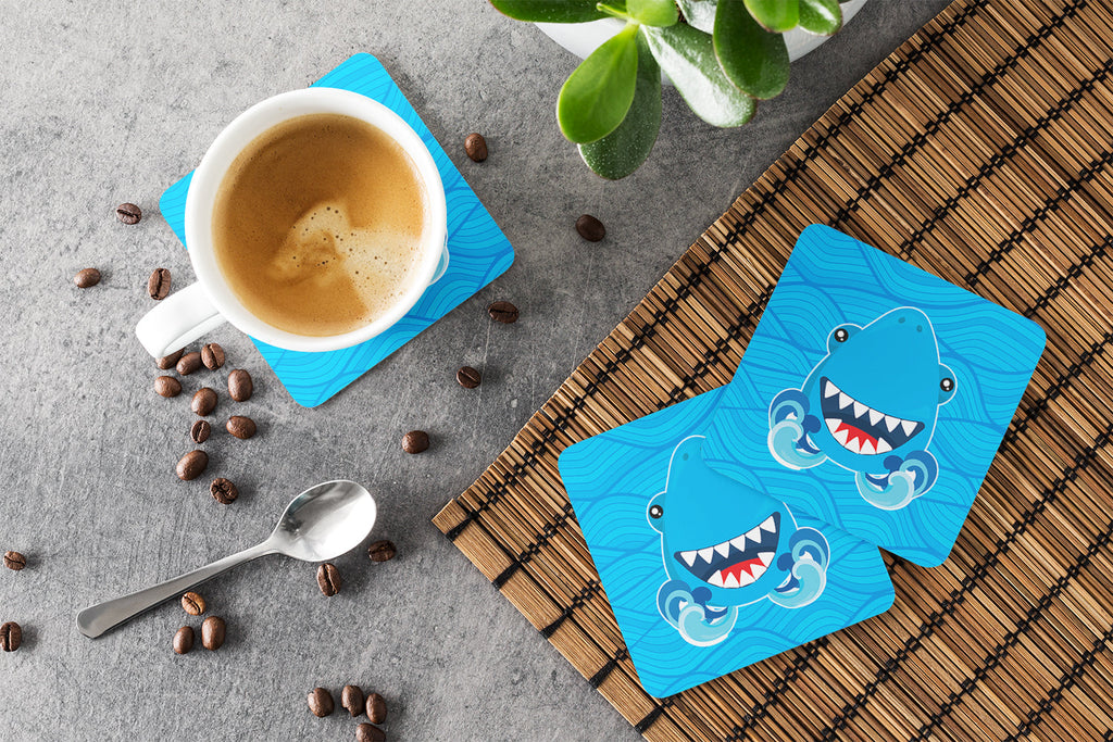Shark Open Wide in Waves Foam Coasters Set of 4 Cup Coasters for Indoor Outdoor, Tabletop Protection, Anti Slip, Mouse pad Material