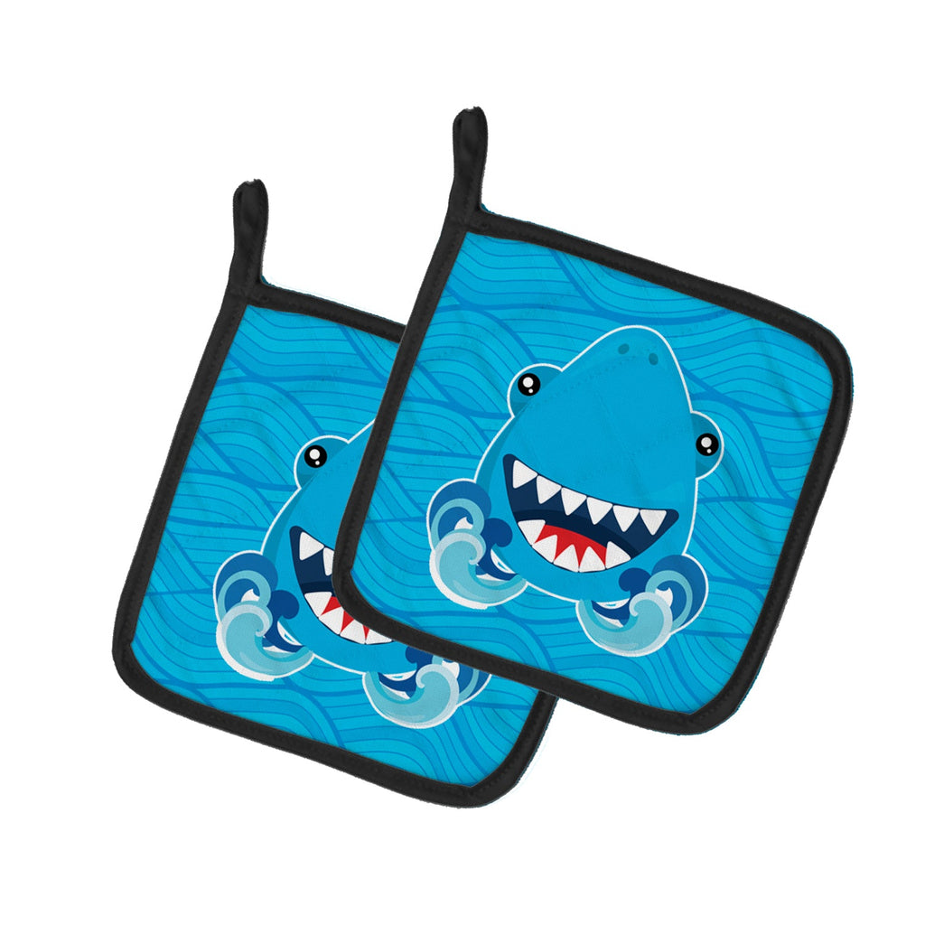 Shark Open Wide in Waves Pot Holder Set of 2 Heat Resistant Quilted Hot Pads 7.5 x 7.5 Inch, Insulated Kitchen Trivets for Cooking & Baking