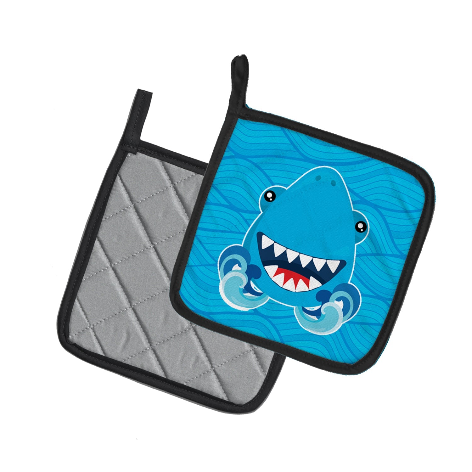 Shark Open Wide in Waves Pot Holder Set of 2 Heat Resistant Quilted Hot Pads 7.5 x 7.5 Inch, Insulated Kitchen Trivets for Cooking & Baking