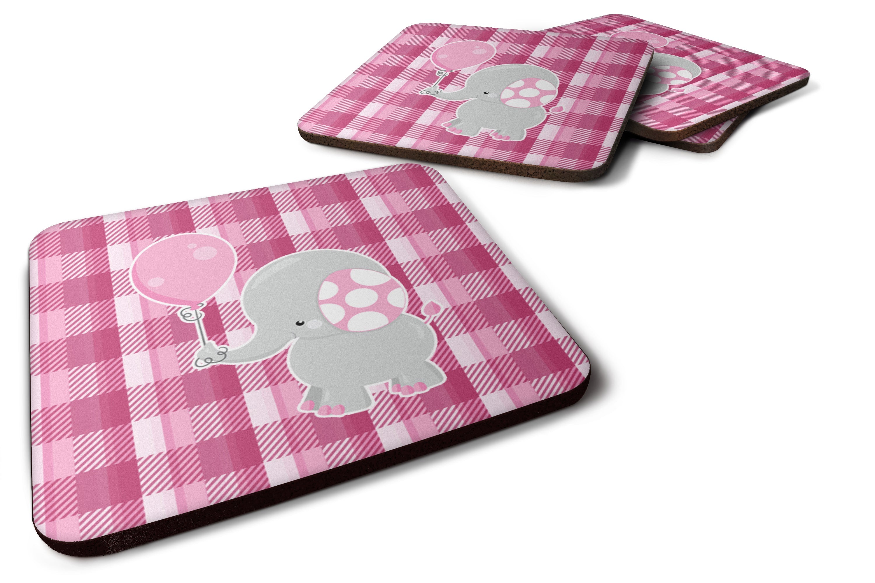 Elephant with Pink Balloon Foam Coasters Set of 4 Cup Coasters for Indoor Outdoor, Tabletop Protection, Anti Slip, Mouse pad Material