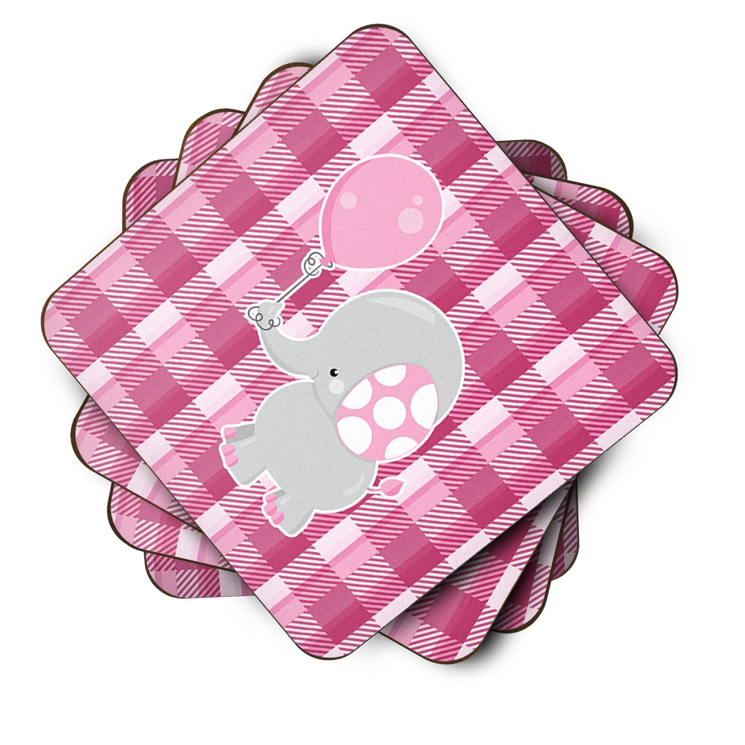 Elephant with Pink Balloon Foam Coasters Set of 4 Cup Coasters for Indoor Outdoor, Tabletop Protection, Anti Slip, Mouse pad Material