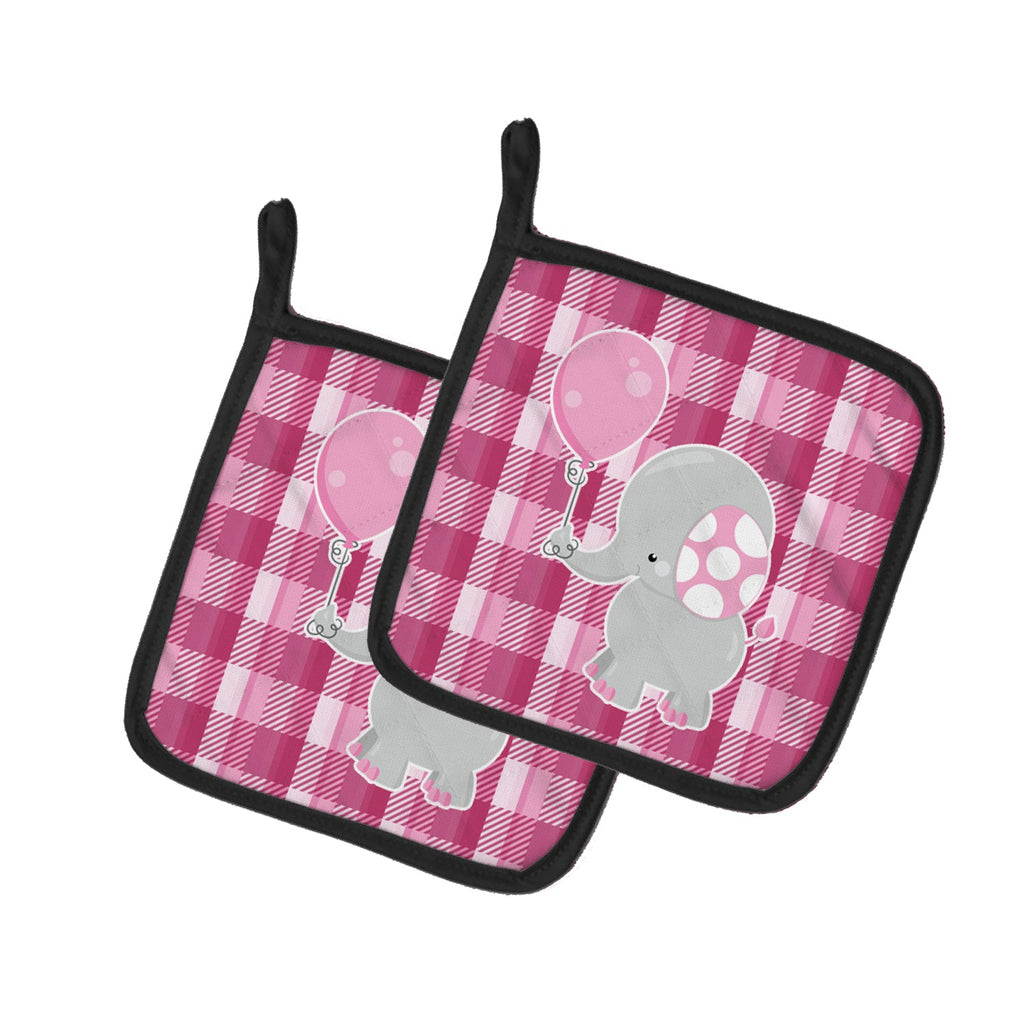 Elephant with Pink Balloon Pot Holder Set of 2 Heat Resistant Quilted Hot Pads 7.5 x 7.5 Inch, Insulated Kitchen Trivets for Cooking & Baking