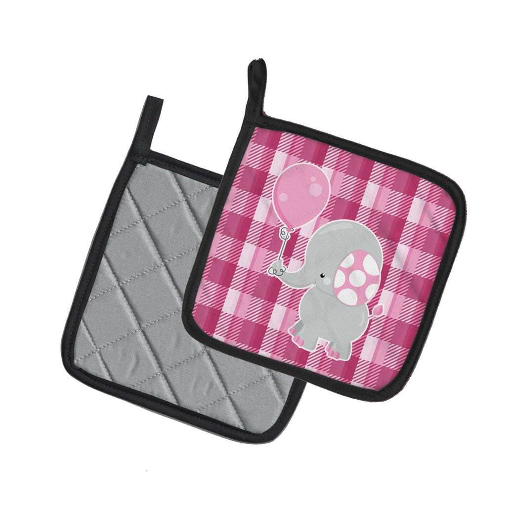 Elephant with Pink Balloon Pot Holder Set of 2 Heat Resistant Quilted Hot Pads 7.5 x 7.5 Inch, Insulated Kitchen Trivets for Cooking & Baking