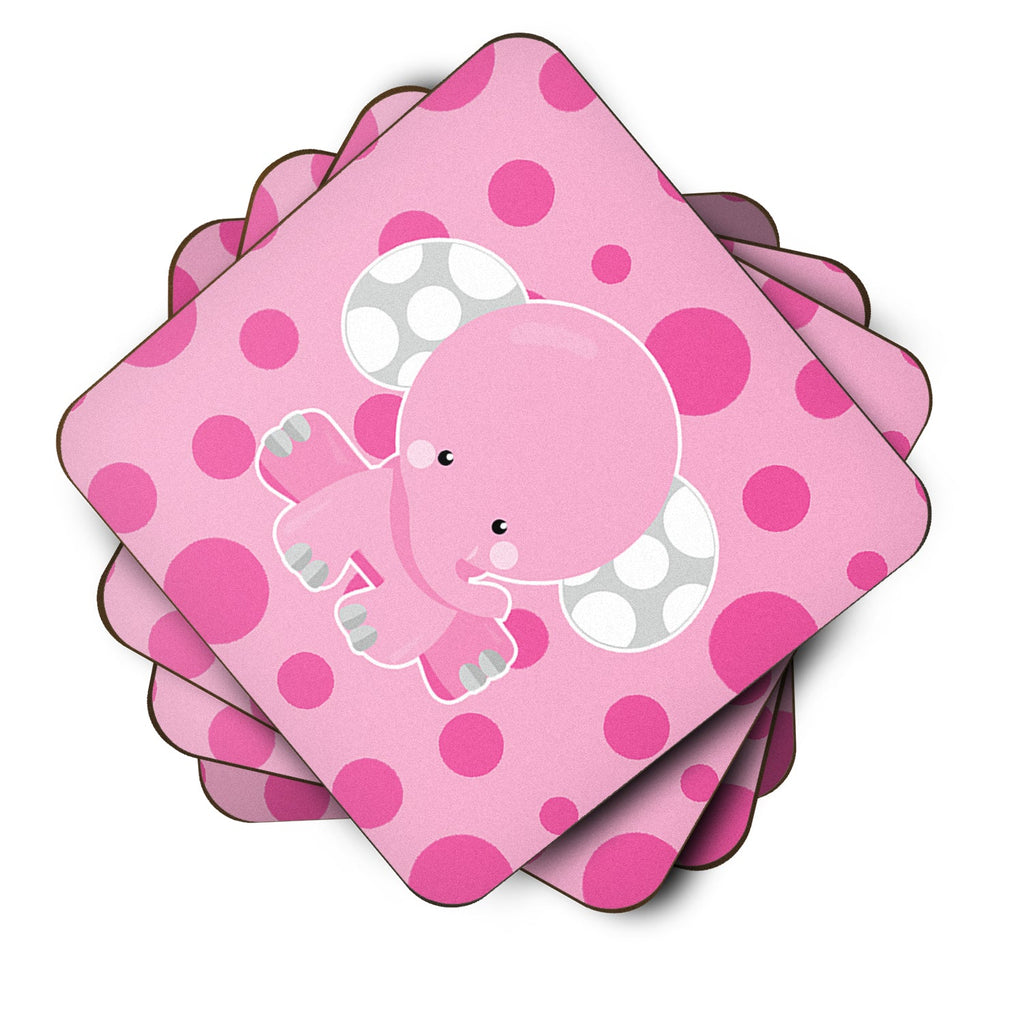 Elephant with Pink Polkadots Foam Coasters Set of 4 Cup Coasters for Indoor Outdoor, Tabletop Protection, Anti Slip, Mouse pad Material