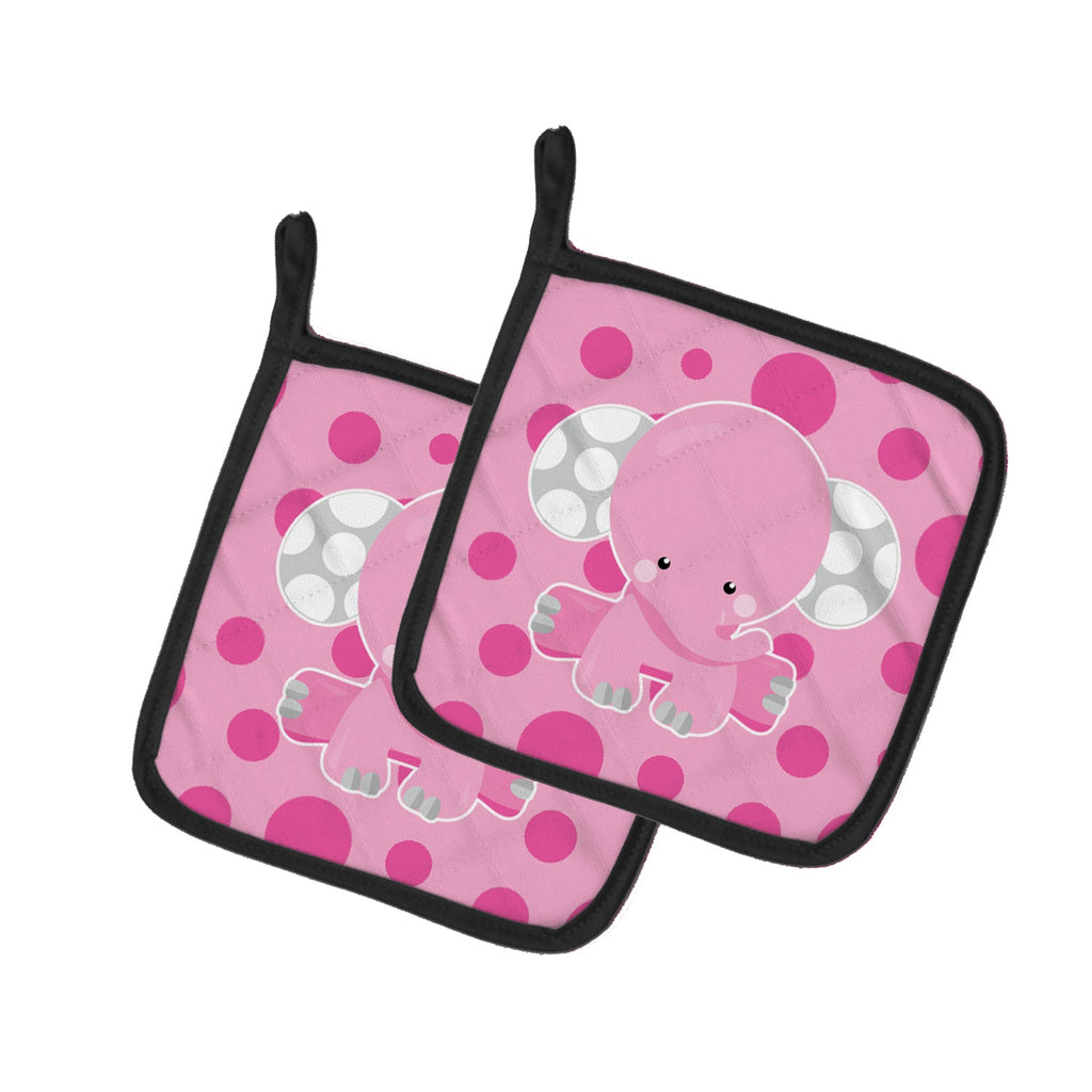 Elephant with Pink Polkadots Pot Holder Set of 2 Heat Resistant Quilted Hot Pads 7.5 x 7.5 Inch, Insulated Kitchen Trivets for Cooking & Baking