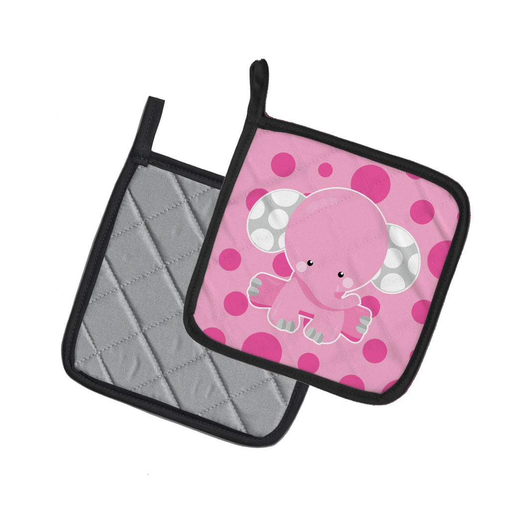 Elephant with Pink Polkadots Pot Holder Set of 2 Heat Resistant Quilted Hot Pads 7.5 x 7.5 Inch, Insulated Kitchen Trivets for Cooking & Baking