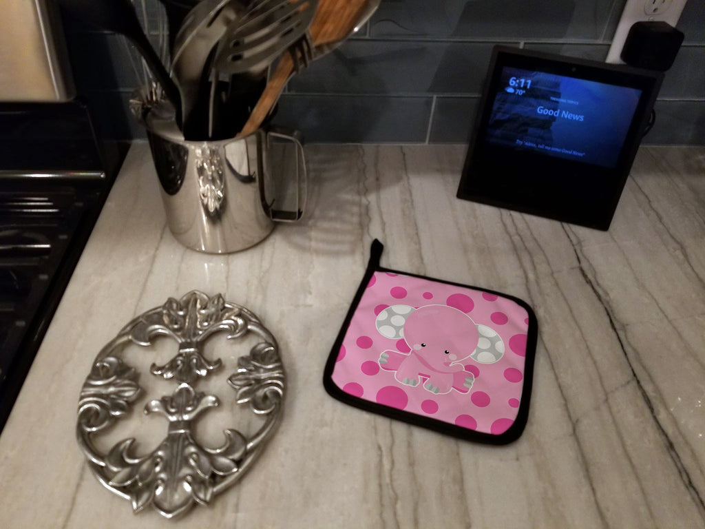 Elephant with Pink Polkadots Pot Holder Set of 2 Heat Resistant Quilted Hot Pads 7.5 x 7.5 Inch, Insulated Kitchen Trivets for Cooking & Baking