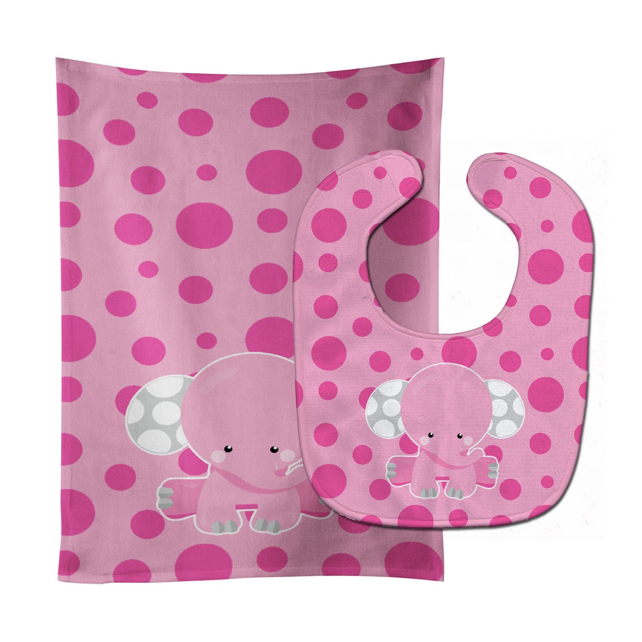 Elephant with Pink Polkadots Baby Bib & Burp Cloth Easy-Clean Baby Bib Baby Feeding Accessory Baby Mealtime Essential