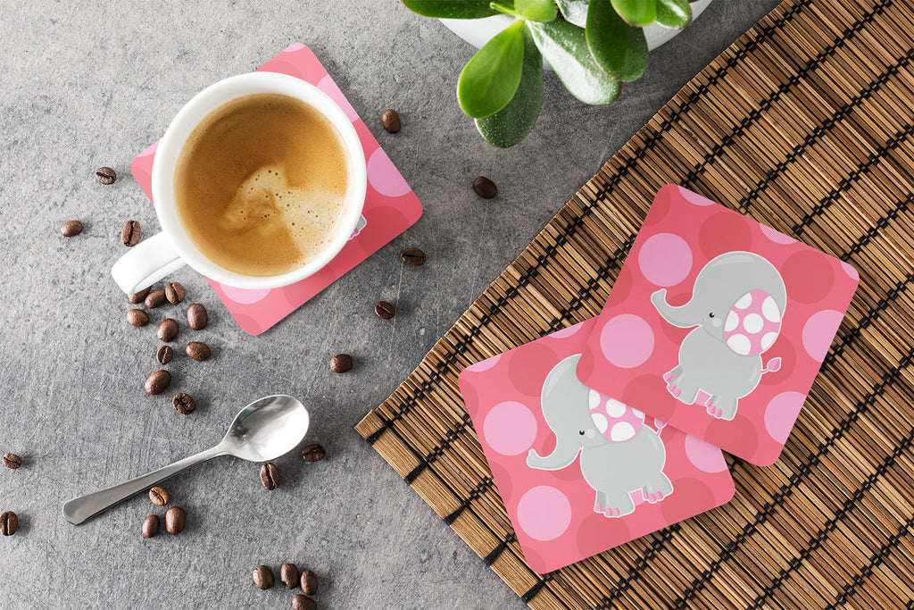 Elephant Big Polkadots Foam Coasters Set of 4 Cup Coasters for Indoor Outdoor, Tabletop Protection, Anti Slip, Mouse pad Material