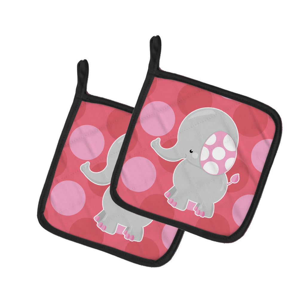 Elephant Big Polkadots Pot Holder Set of 2 Heat Resistant Quilted Hot Pads 7.5 x 7.5 Inch, Insulated Kitchen Trivets for Cooking & Baking