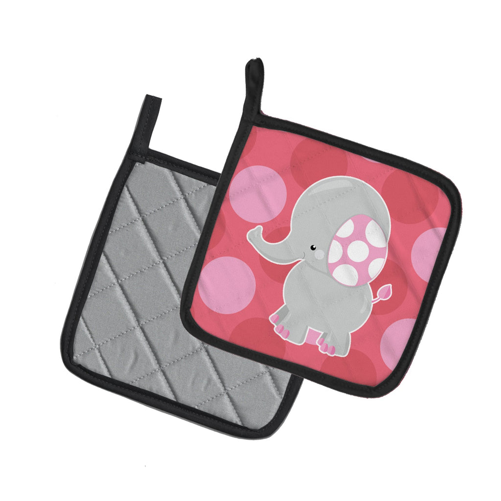 Elephant Big Polkadots Pot Holder Set of 2 Heat Resistant Quilted Hot Pads 7.5 x 7.5 Inch, Insulated Kitchen Trivets for Cooking & Baking