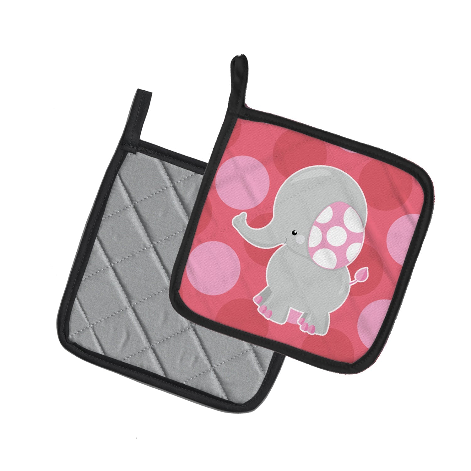 Elephant Big Polkadots Pot Holder Set of 2 Heat Resistant Quilted Hot Pads 7.5 x 7.5 Inch, Insulated Kitchen Trivets for Cooking & Baking