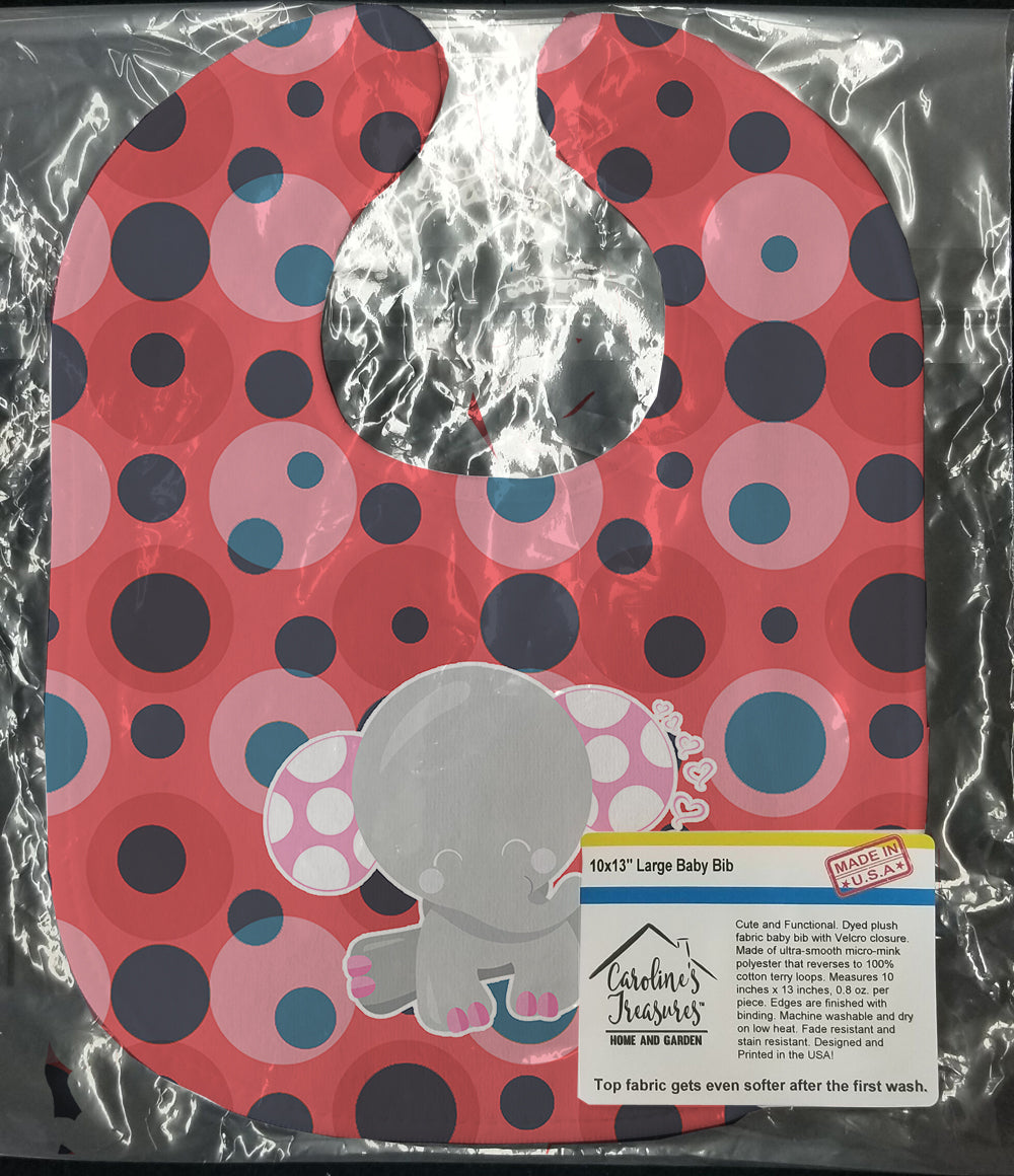 Elephant Lots of Polkadots Baby Bib Easy-Clean Baby Bib Baby Feeding Accessory Baby Mealtime Essential, 10 x 13, Multicolor