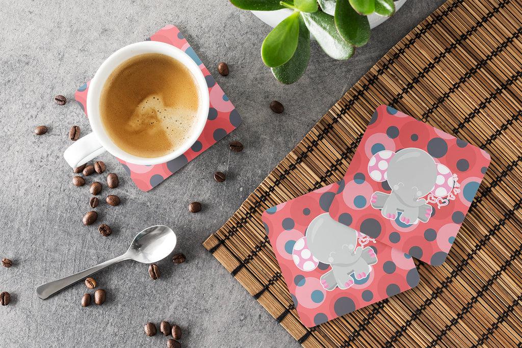 Elephant Lots of Polkadots Foam Coasters Set of 4 Cup Coasters for Indoor Outdoor, Tabletop Protection, Anti Slip, Mouse pad Material