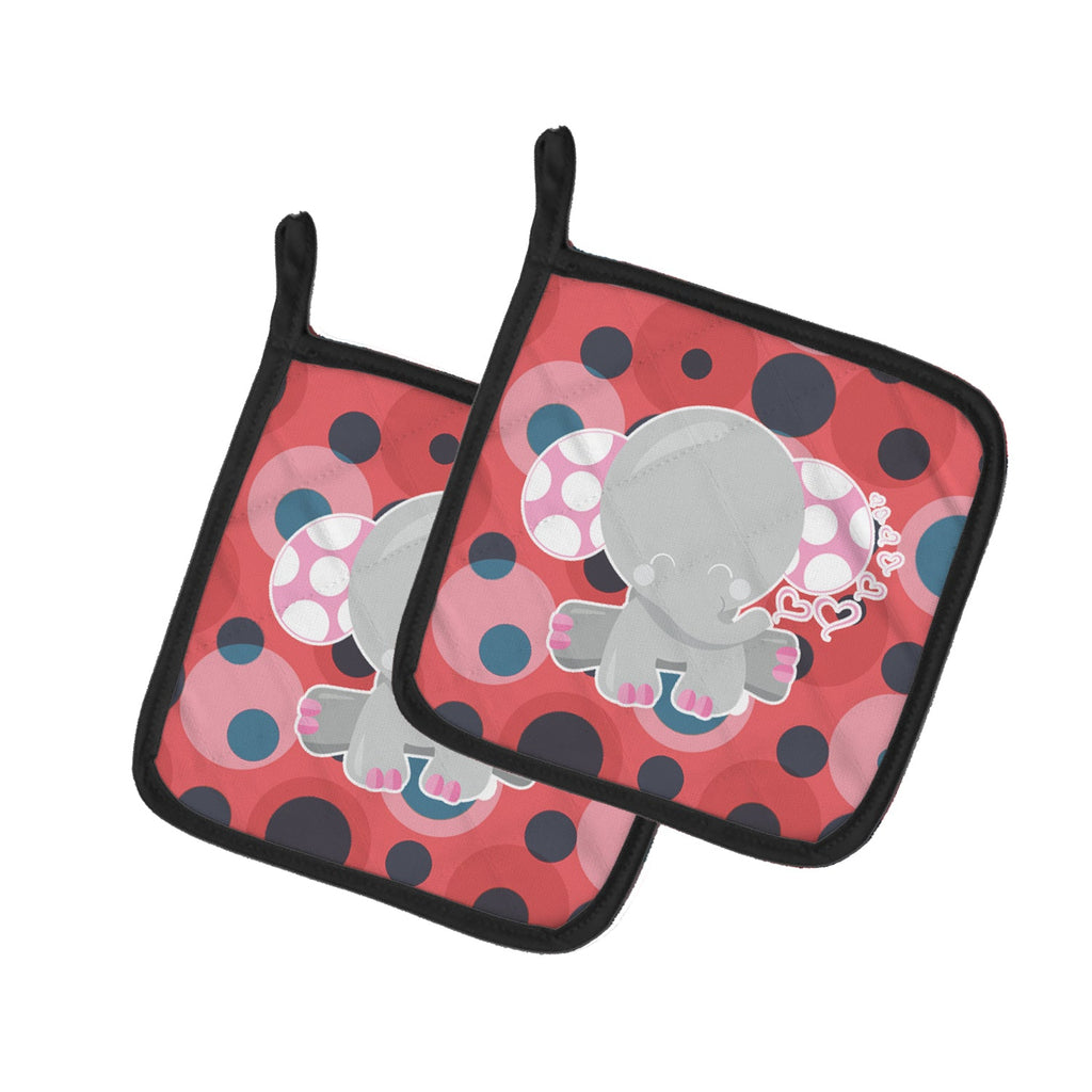 Elephant Lots of Polkadots Pot Holder Set of 2 Heat Resistant Quilted Hot Pads 7.5 x 7.5 Inch, Insulated Kitchen Trivets for Cooking & Baking