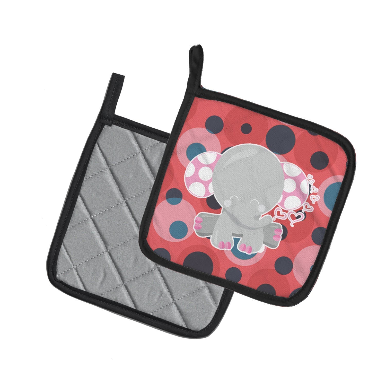 Elephant Lots of Polkadots Pot Holder Set of 2 Heat Resistant Quilted Hot Pads 7.5 x 7.5 Inch, Insulated Kitchen Trivets for Cooking & Baking