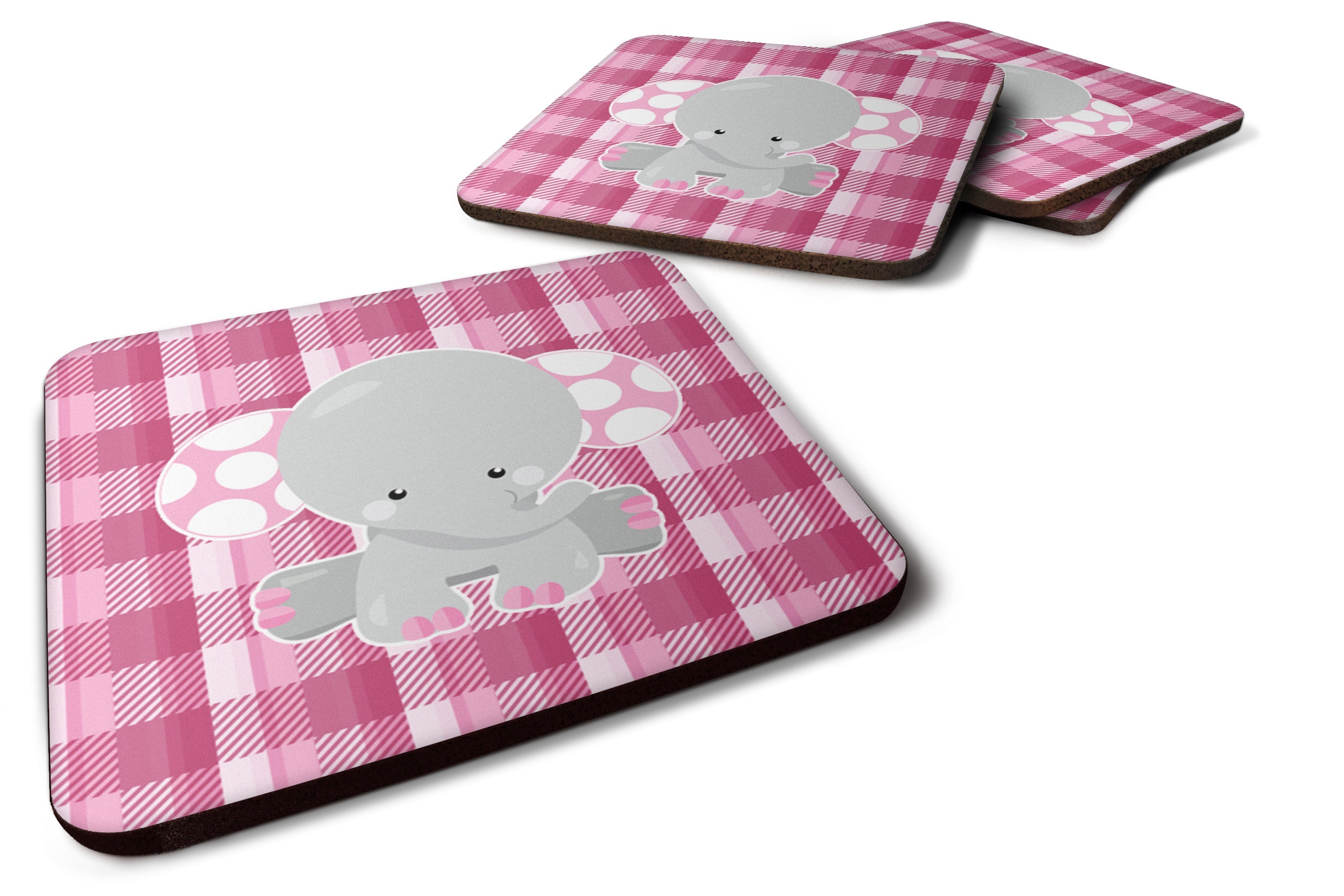 Elephant Pink Gingham Foam Coasters Set of 4 Cup Coasters for Indoor Outdoor, Tabletop Protection, Anti Slip, Mouse pad Material