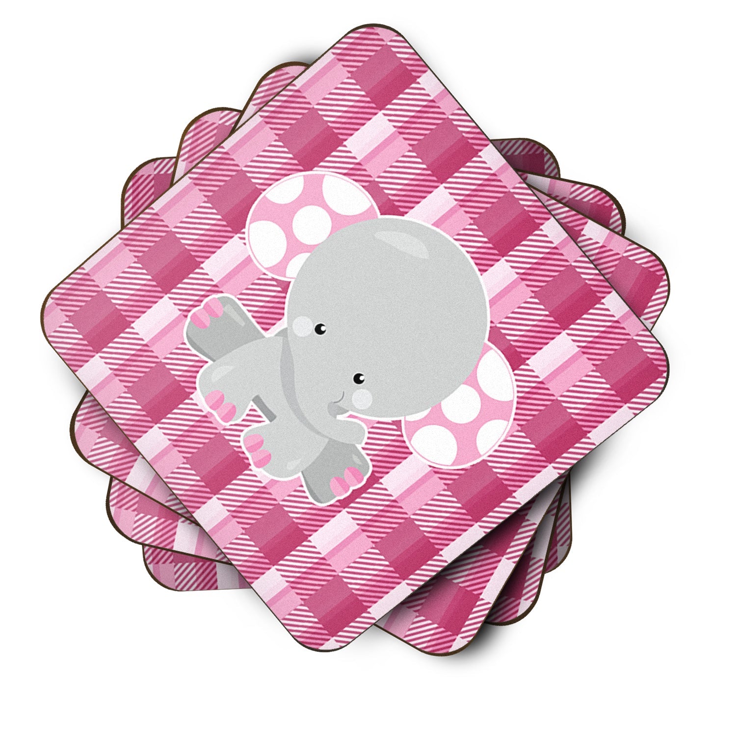 Elephant Pink Gingham Foam Coasters Set of 4 Cup Coasters for Indoor Outdoor, Tabletop Protection, Anti Slip, Mouse pad Material