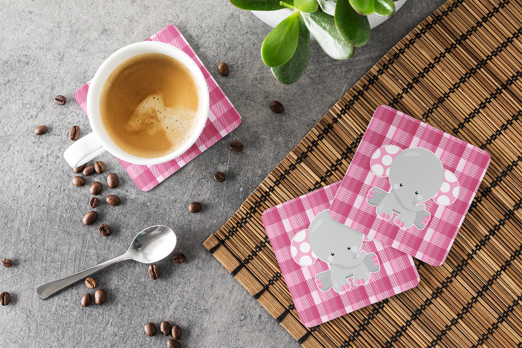 Elephant Pink Gingham Foam Coasters Set of 4 Cup Coasters for Indoor Outdoor, Tabletop Protection, Anti Slip, Mouse pad Material