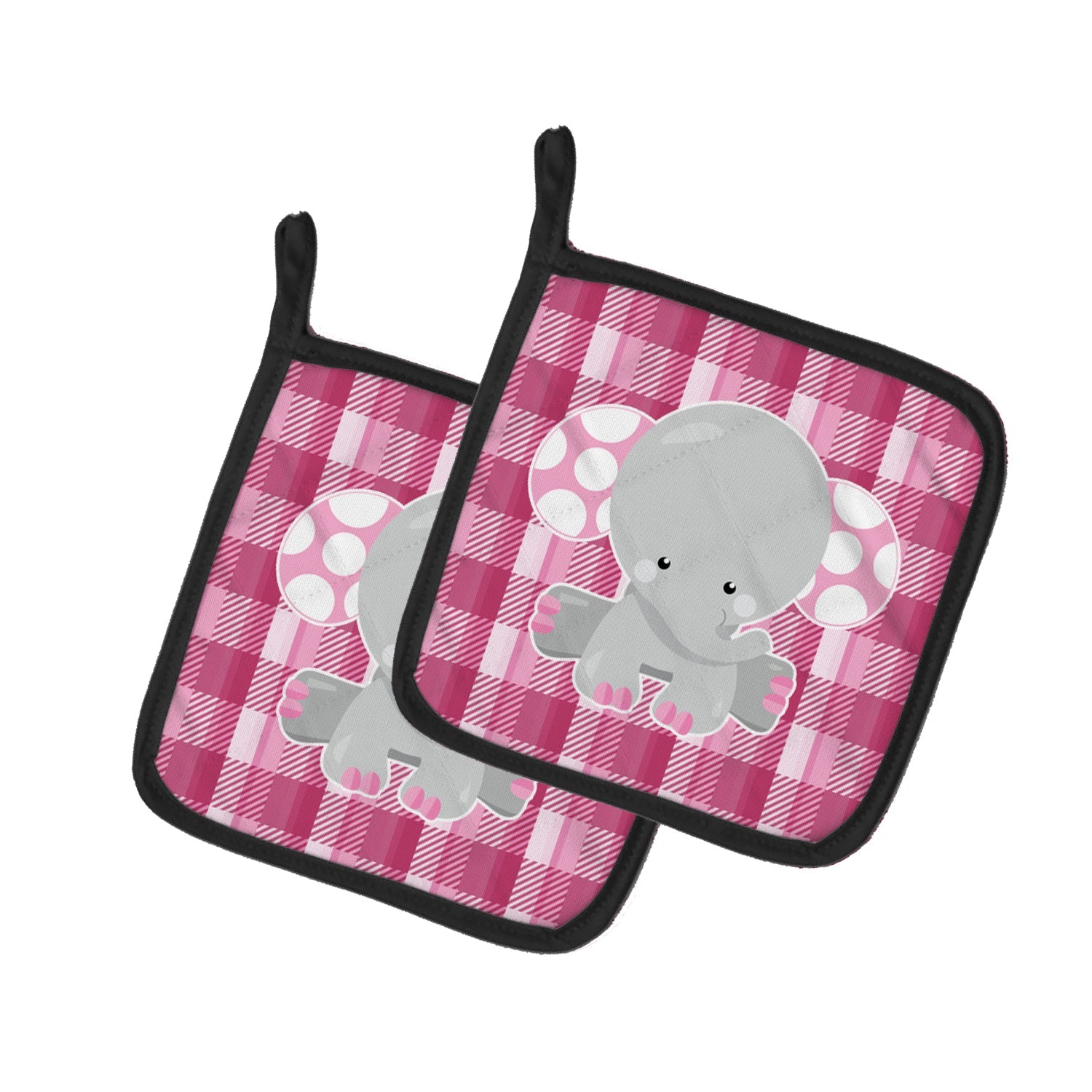 Elephant Pink Gingham Pot Holder Set of 2 Heat Resistant Quilted Hot Pads 7.5 x 7.5 Inch, Insulated Kitchen Trivets for Cooking & Baking