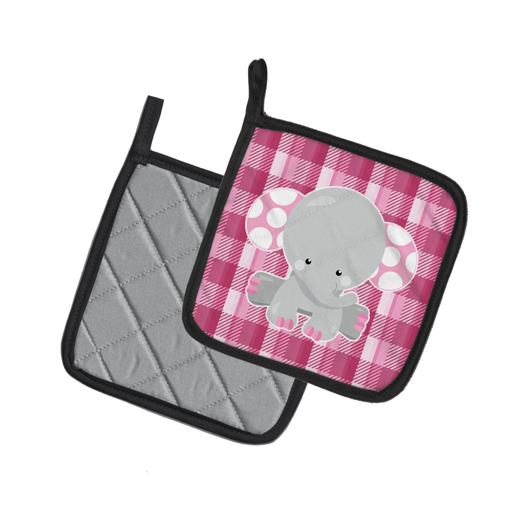 Elephant Pink Gingham Pot Holder Set of 2 Heat Resistant Quilted Hot Pads 7.5 x 7.5 Inch, Insulated Kitchen Trivets for Cooking & Baking
