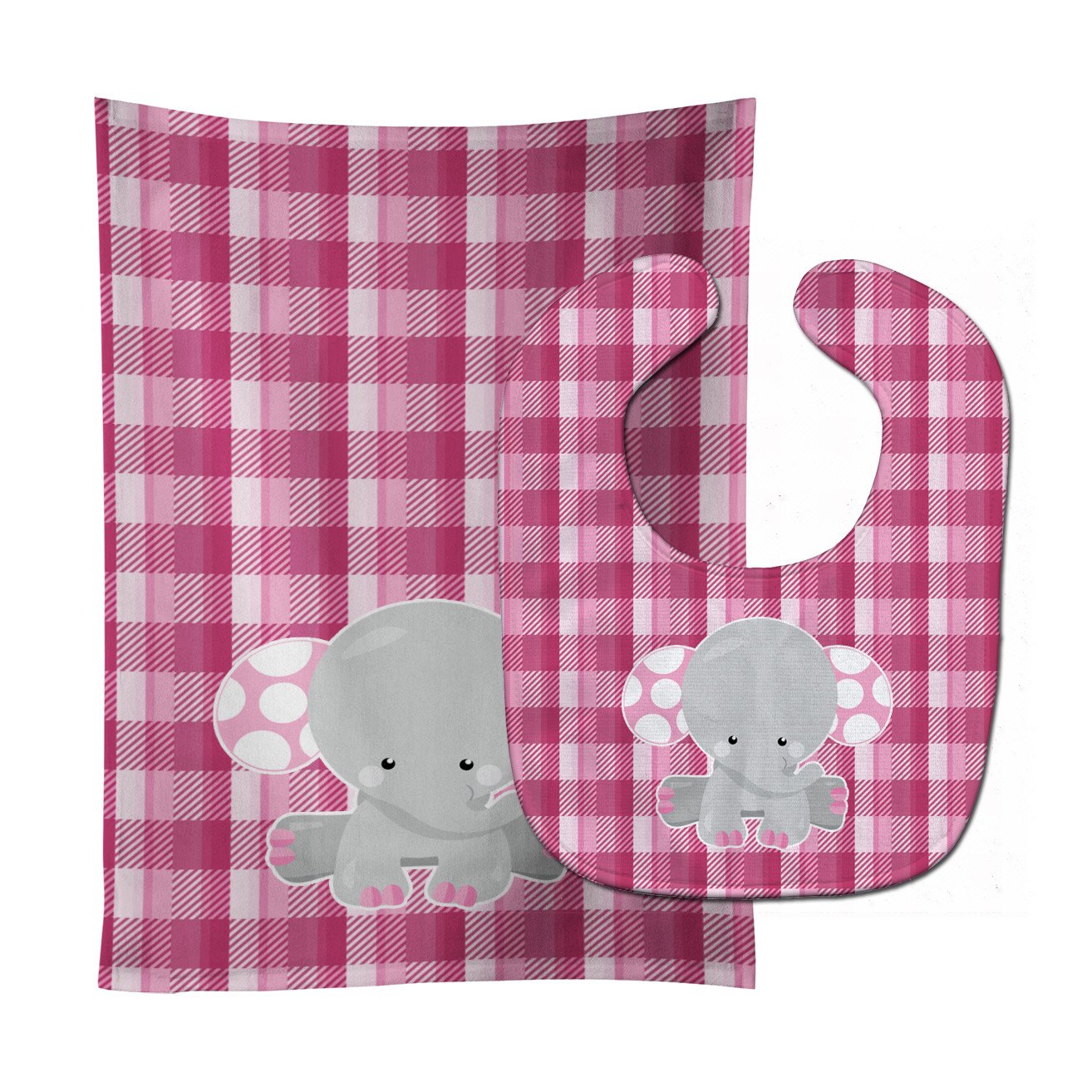 Elephant Pink Gingham Baby Bib & Burp Cloth Easy-Clean Baby Bib Baby Feeding Accessory Baby Mealtime Essential