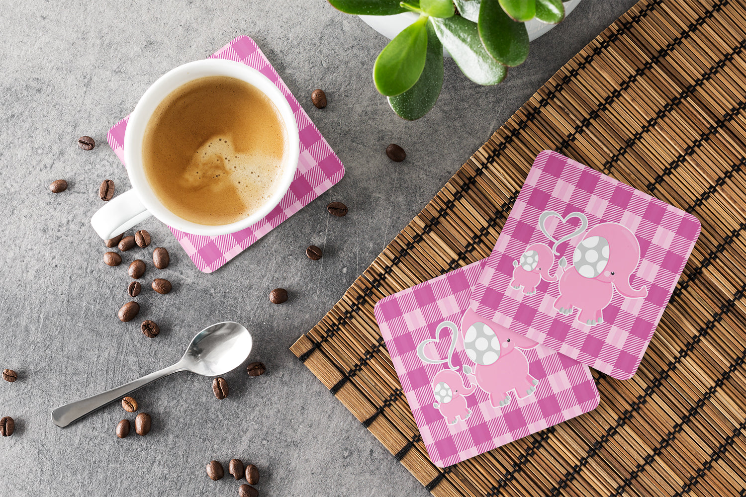 Elephant and Baby Foam Coasters Set of 4 Cup Coasters for Indoor Outdoor, Tabletop Protection, Anti Slip, Mouse pad Material