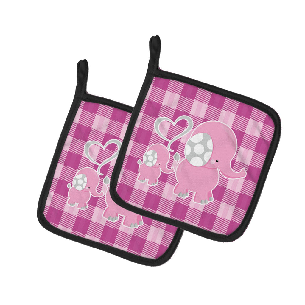Elephant and Baby Pot Holder Set of 2 Heat Resistant Quilted Hot Pads 7.5 x 7.5 Inch, Insulated Kitchen Trivets for Cooking & Baking