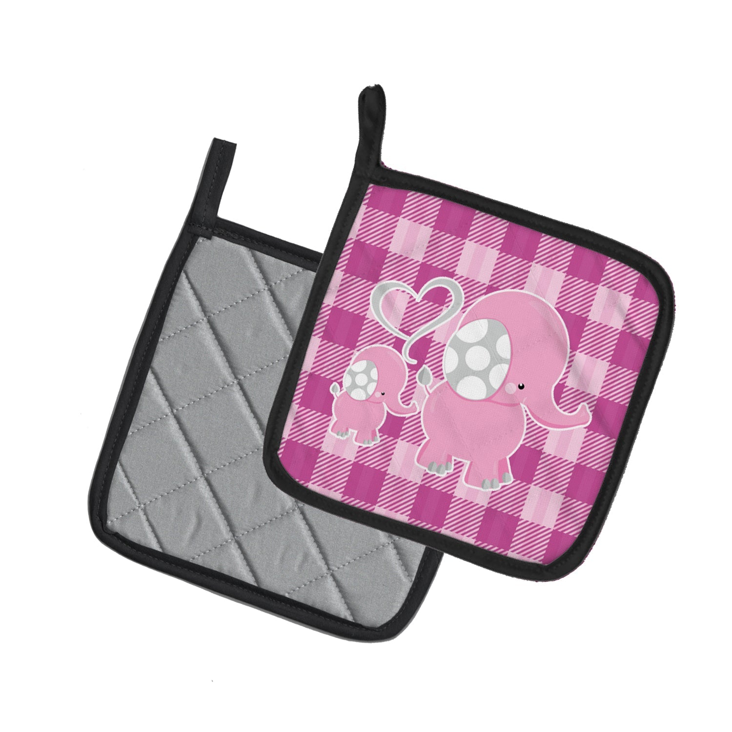 Elephant and Baby Pot Holder Set of 2 Heat Resistant Quilted Hot Pads 7.5 x 7.5 Inch, Insulated Kitchen Trivets for Cooking & Baking