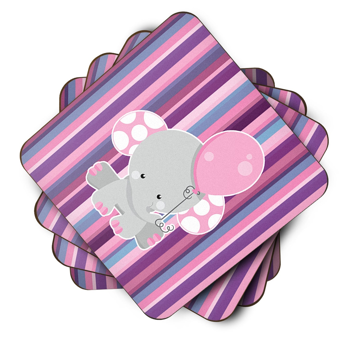 Elephant on Stripes Foam Coasters Set of 4 Cup Coasters for Indoor Outdoor, Tabletop Protection, Anti Slip, Mouse pad Material
