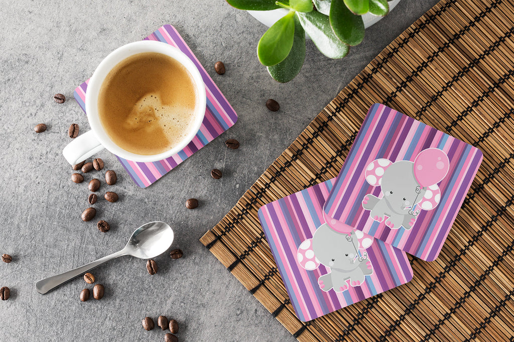 Elephant on Stripes Foam Coasters Set of 4 Cup Coasters for Indoor Outdoor, Tabletop Protection, Anti Slip, Mouse pad Material