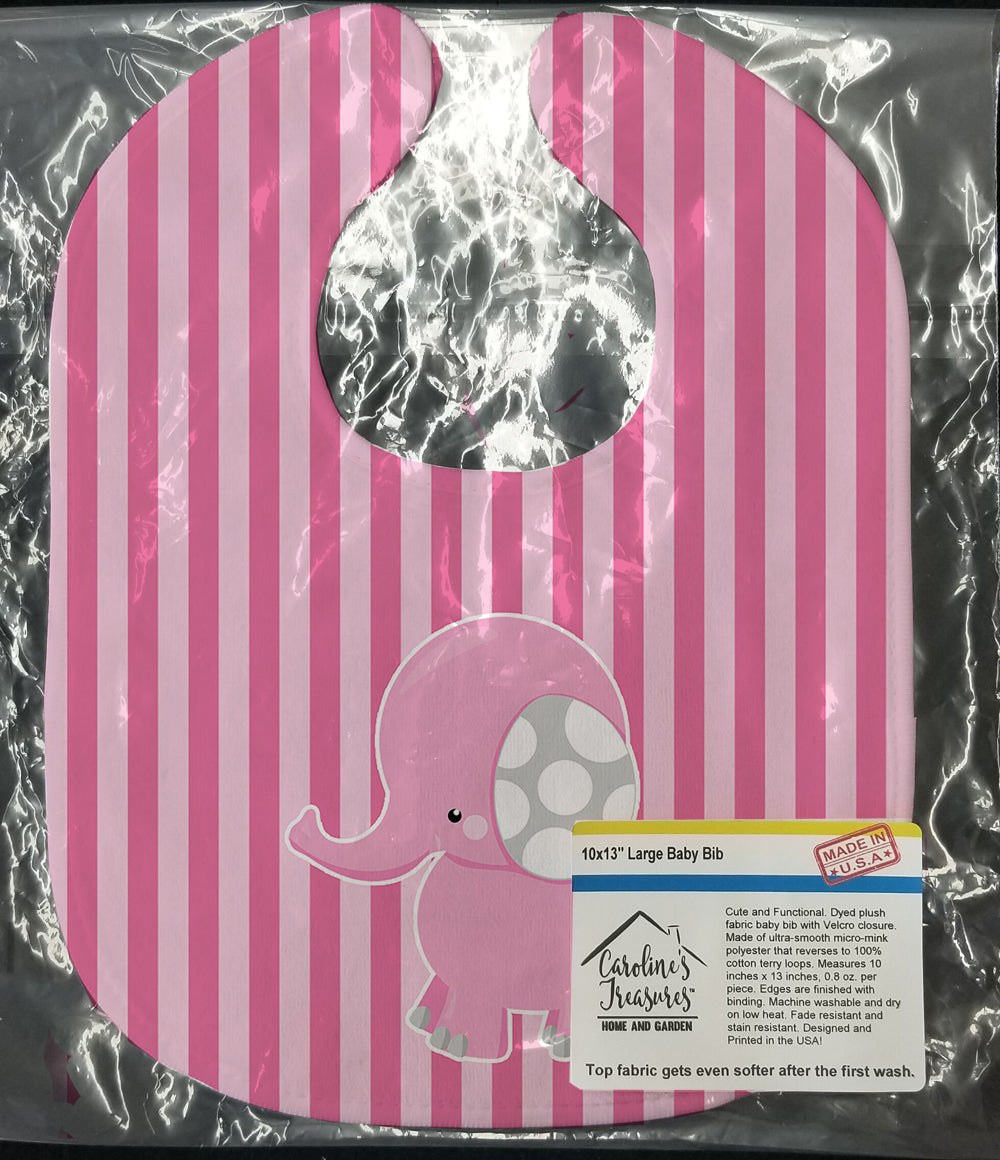 Elephant on Pink Stripes Baby Bib Easy-Clean Baby Bib Baby Feeding Accessory Baby Mealtime Essential, 10 x 13, Multicolor