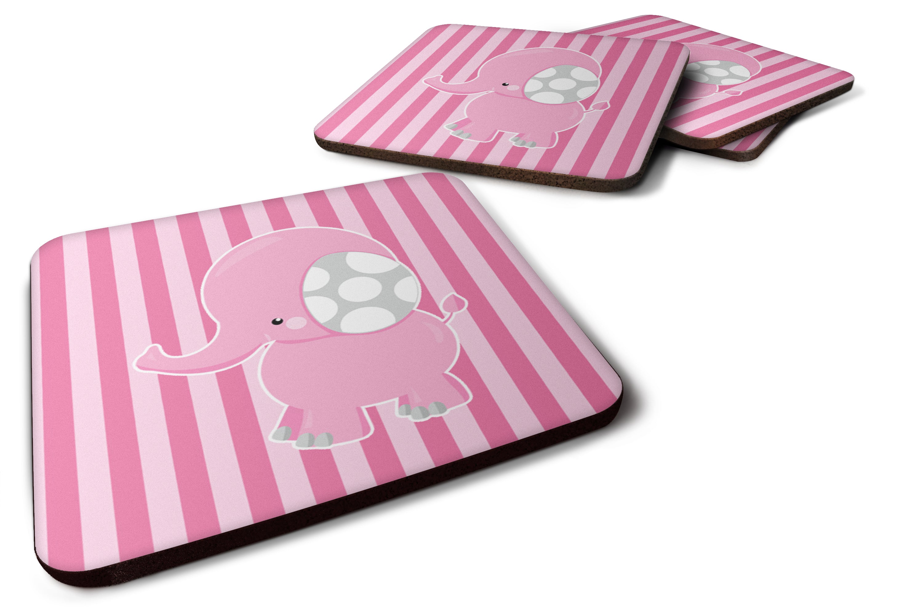 Elephant on Pink Stripes Foam Coasters Set of 4 Cup Coasters for Indoor Outdoor, Tabletop Protection, Anti Slip, Mouse pad Material