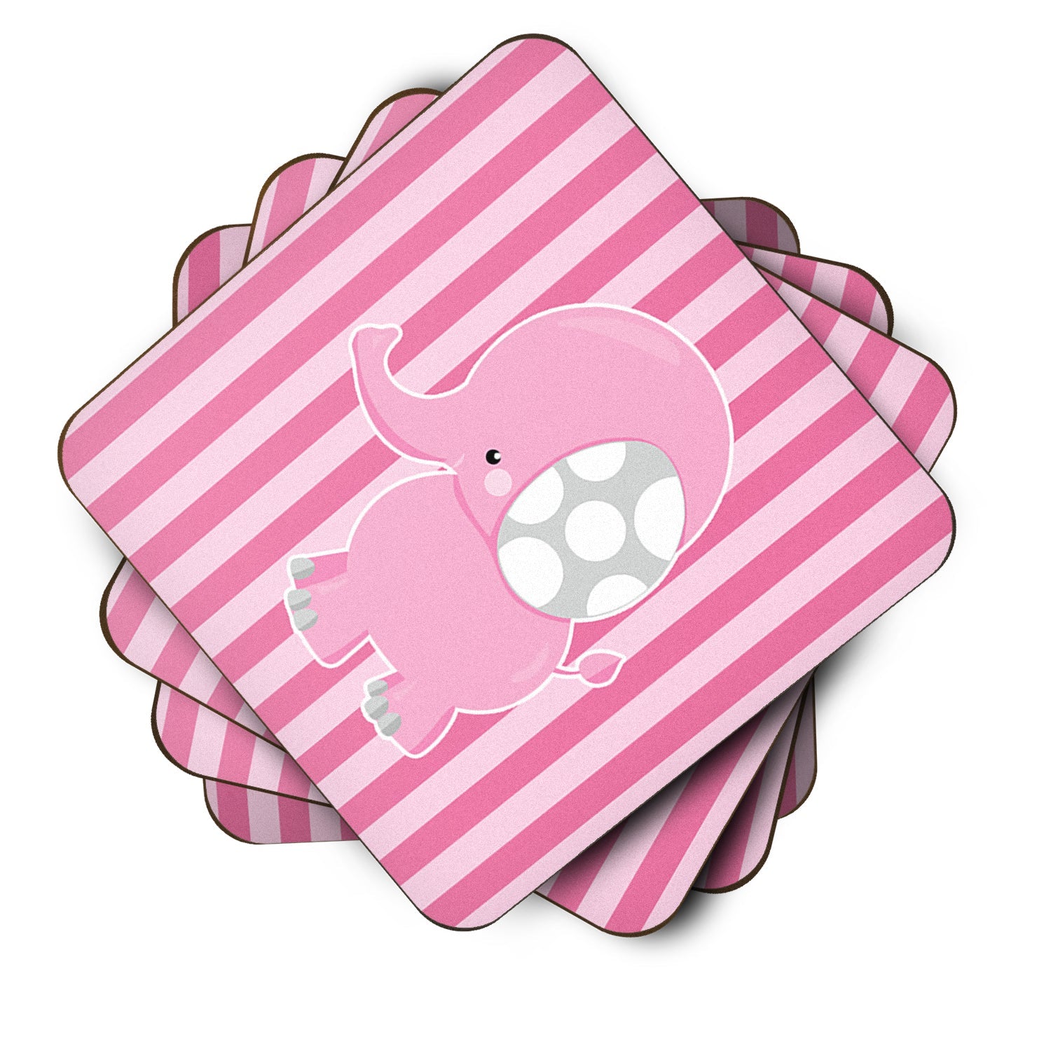Elephant on Pink Stripes Foam Coasters Set of 4 Cup Coasters for Indoor Outdoor, Tabletop Protection, Anti Slip, Mouse pad Material
