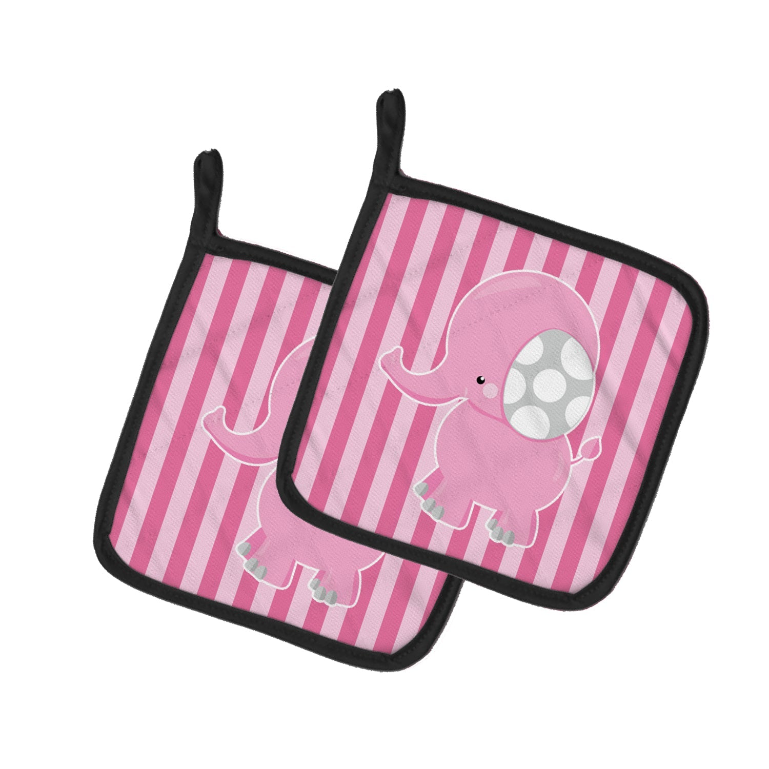 Elephant on Pink Stripes Pot Holder Set of 2 Heat Resistant Quilted Hot Pads 7.5 x 7.5 Inch, Insulated Kitchen Trivets for Cooking & Baking