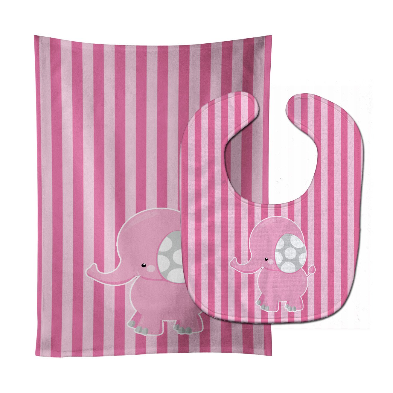 Elephant on Pink Stripes Baby Bib & Burp Cloth Easy-Clean Baby Bib Baby Feeding Accessory Baby Mealtime Essential