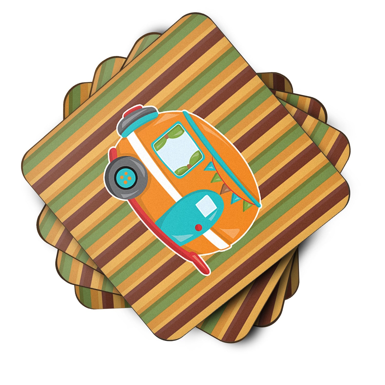 Retro Camper Foam Coasters Set of 4 Cup Coasters for Indoor Outdoor, Tabletop Protection, Anti Slip, Mouse pad Material